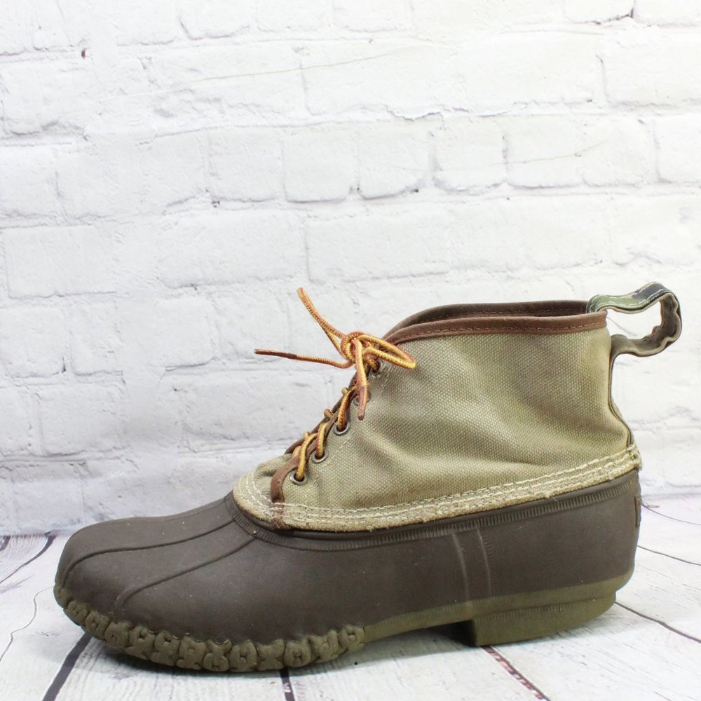 LL Bean Tan Brown Canvas Unlined Ankle Duck Boots Size 12 M - Picture 1 of 9